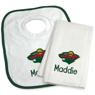 Minnesota Wild Newborn & Infant Personalized Bib & Burp Cloth Set - White