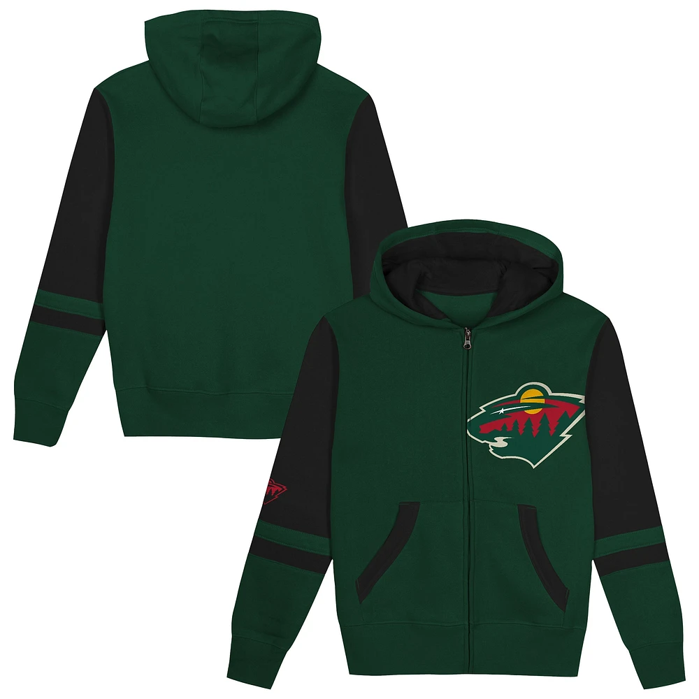 Sweat à capuche entièrement zippé Minnesota Wild Face Off pour enfant d'âge préscolaire