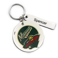 White Minnesota Wild Personalized Leather Round Keychain