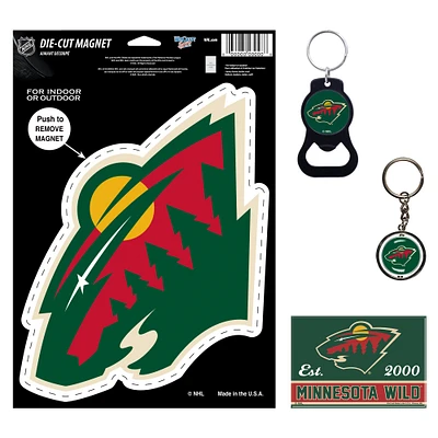 Lot de 4 porte-clés et aimants WinCraft Minnesota Wild