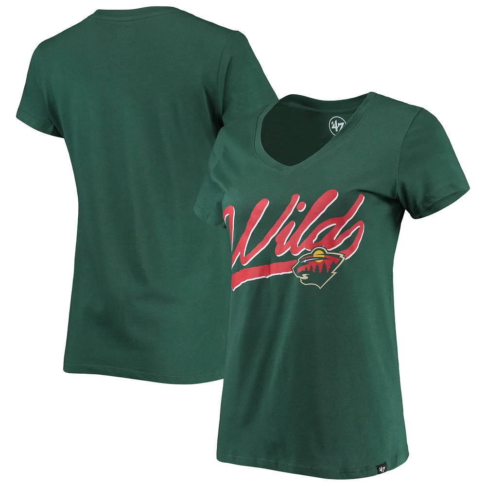 T-shirt à col en V pour femmes '47 Green Minnesota Wild Script Sweep Ultra Rival