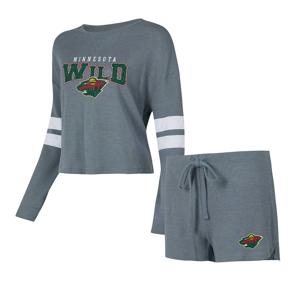 Ensemble de nuit Concepts Sport pour femmes, t-shirt et short à manches longues, Minnesota Wild Meadow, gris