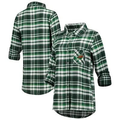 Women's Green Bay Packers Concepts Sport Green Mainstay Plaid Full-Button  Long Sleeve Nightshirt