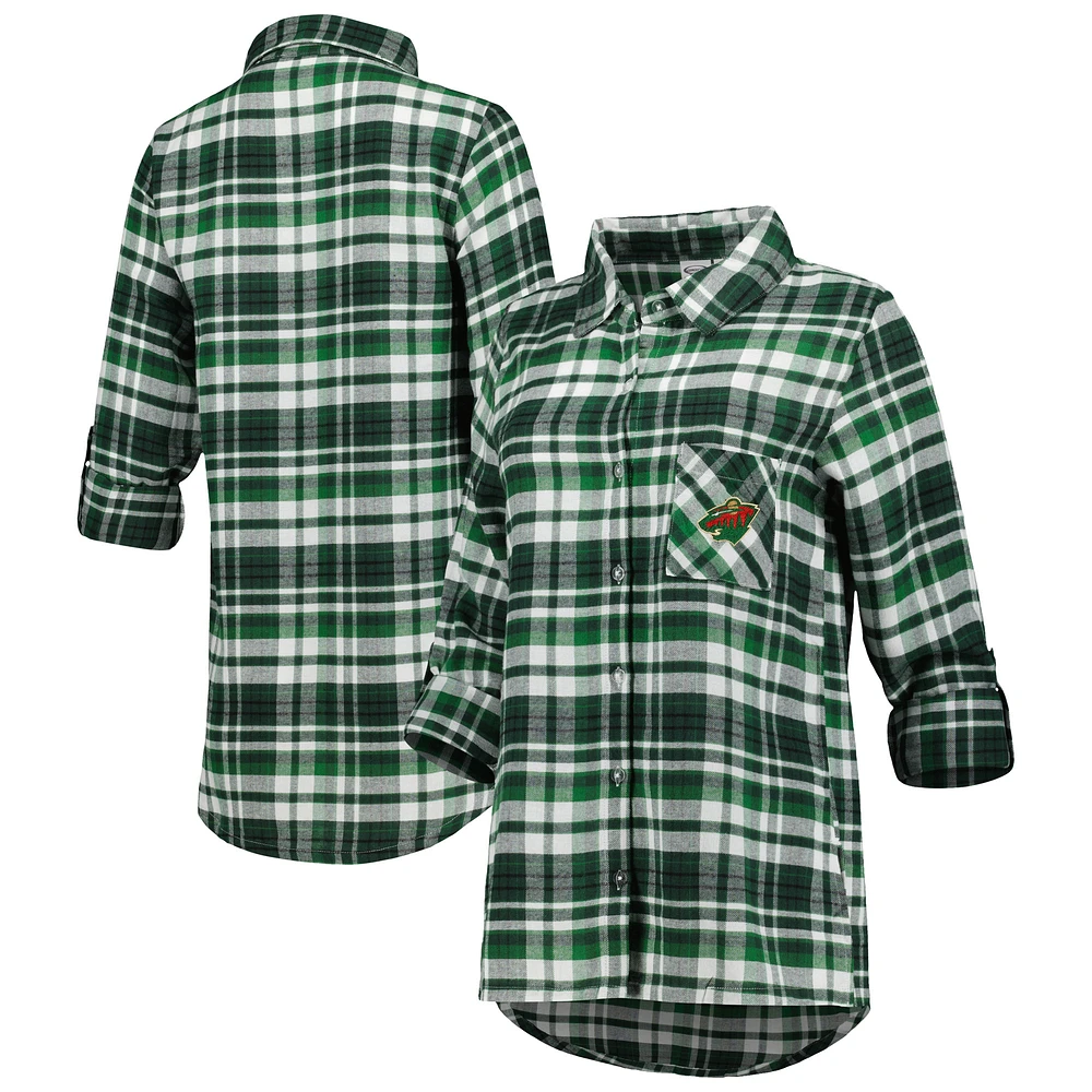 Chemise de nuit à manches longues et boutons en flanelle Minnesota Wild Mainstay pour femme Concepts Sport vert