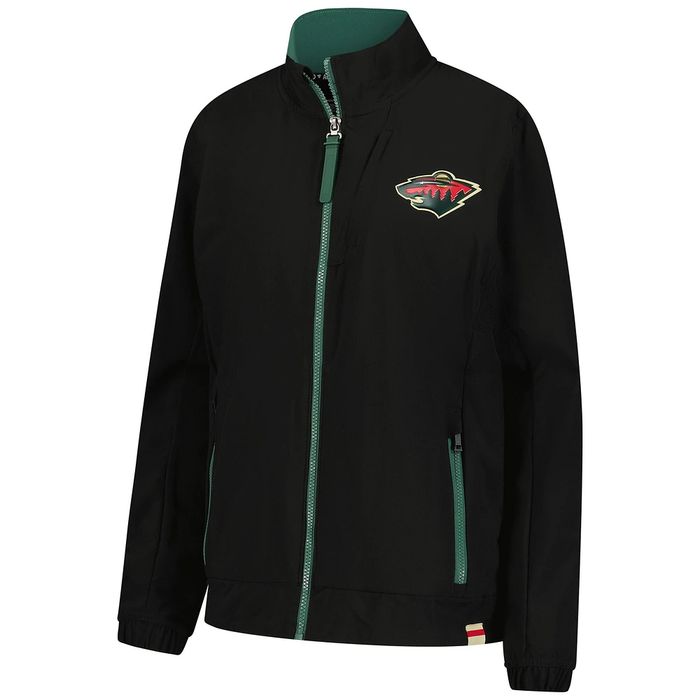 Veste d'entraîneur de patinoire authentique noire Fanatics Minnesota Wild pour femme, entièrement zippée