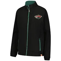 Veste d'entraîneur de patinoire authentique noire Fanatics Minnesota Wild pour femme, entièrement zippée
