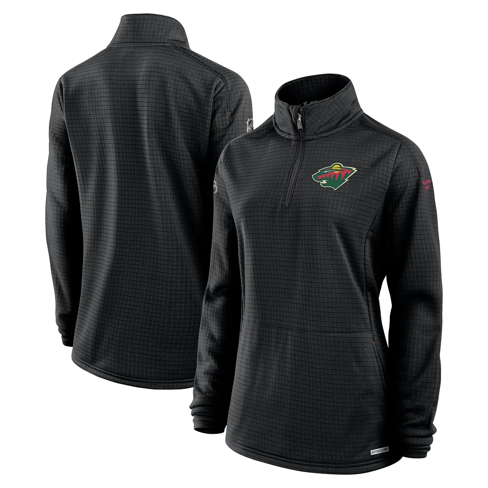 Women's Fanatics  Black Minnesota Wild Authentic Pro Rink Lightweight Quarter-Zip Pullover Top