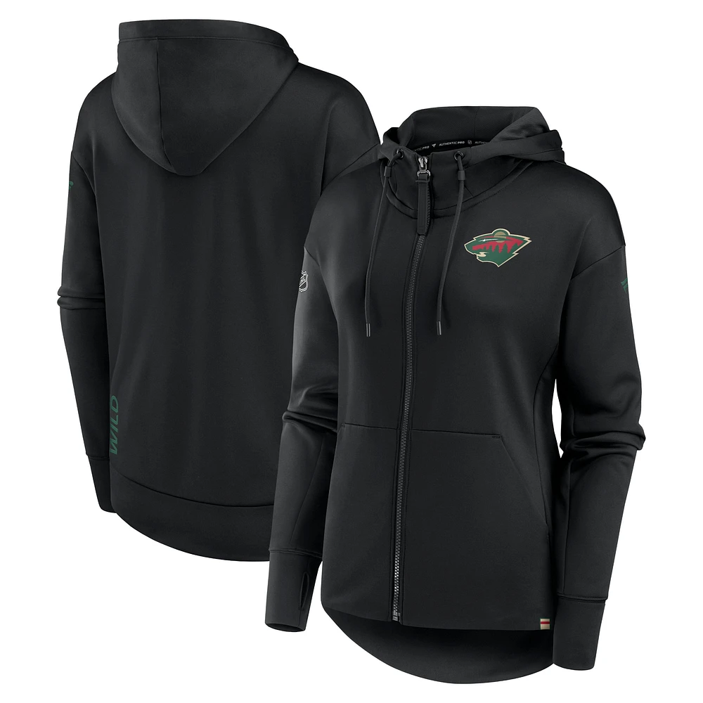 Sweat à capuche entièrement zippé Fanatics pour femmes Minnesota Wild Authentic Pro Scuba noir