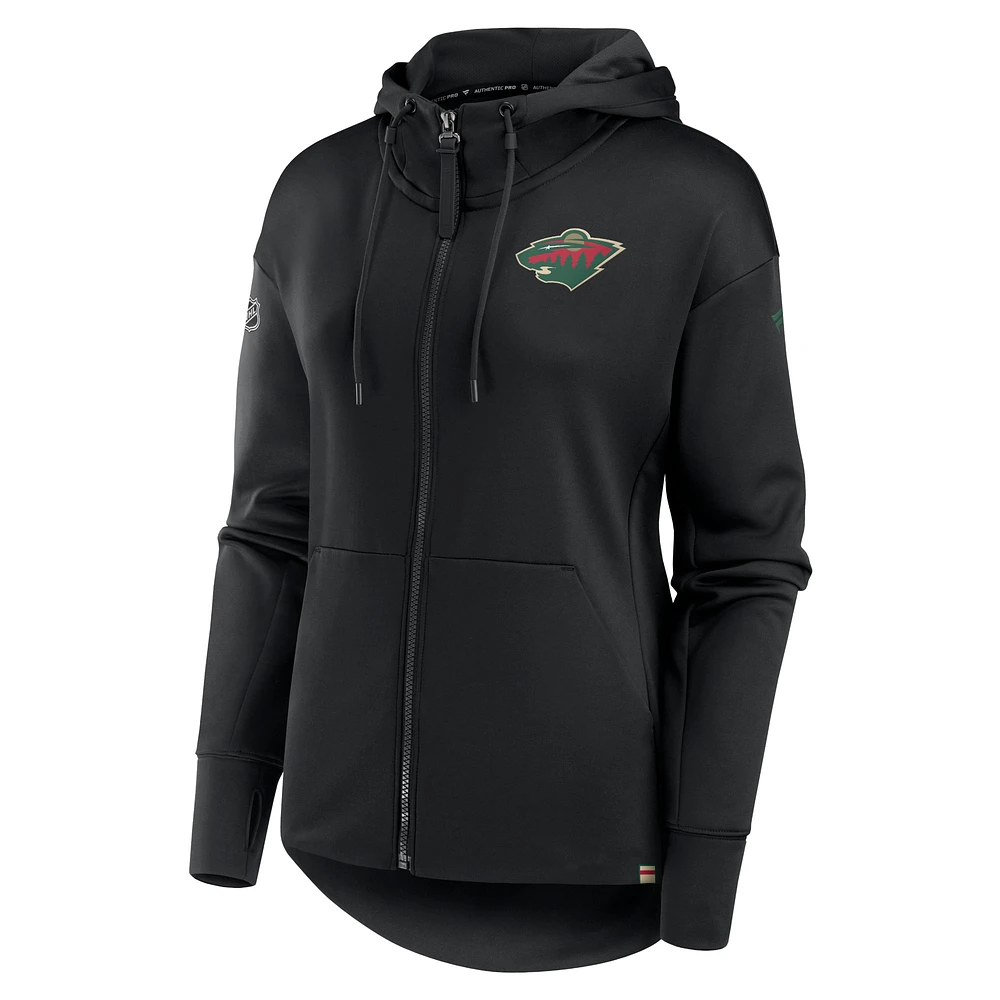 Sweat à capuche entièrement zippé Fanatics pour femmes Minnesota Wild Authentic Pro Scuba noir