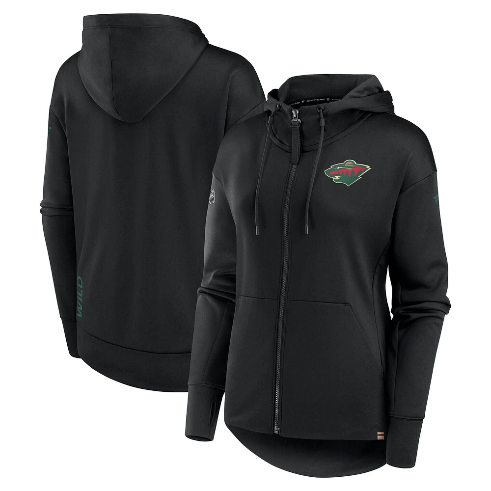 Women's Fanatics Black Minnesota Wild Authentic Pro Scuba Neck Full-Zip Hoodie