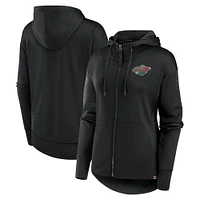 Women's Fanatics Black Minnesota Wild Authentic Pro Scuba Neck Full-Zip Hoodie