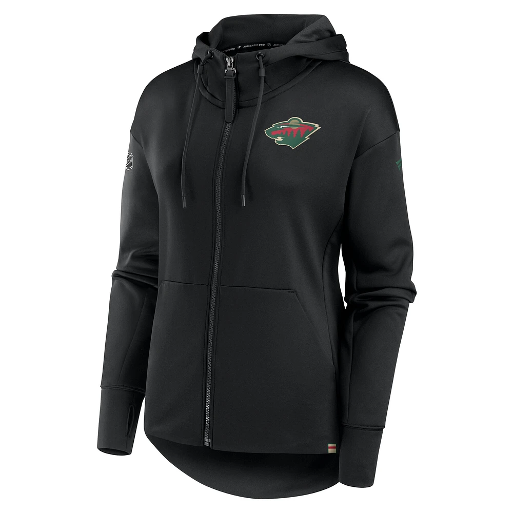 Women's Fanatics Black Minnesota Wild Authentic Pro Scuba Neck Full-Zip Hoodie