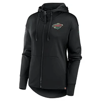 Women's Fanatics Black Minnesota Wild Authentic Pro Scuba Neck Full-Zip Hoodie