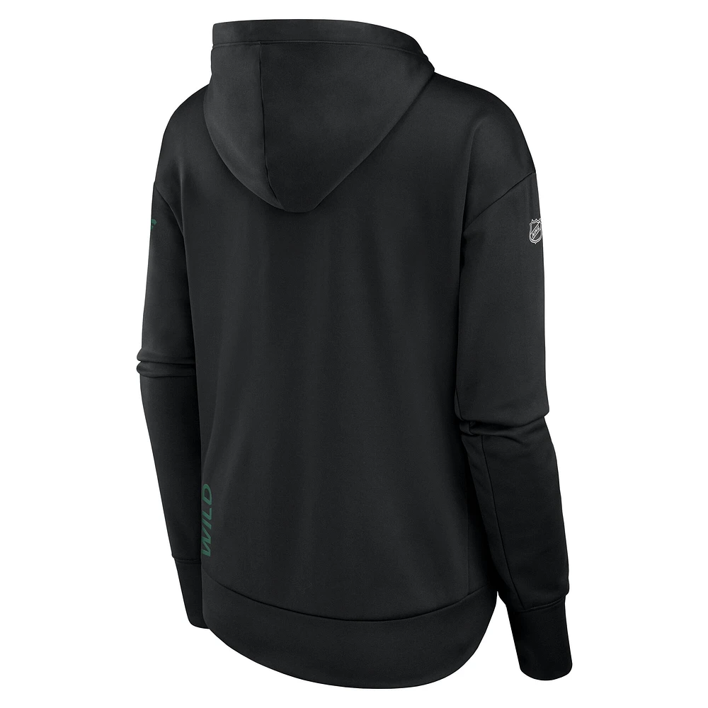 Women's Fanatics Black Minnesota Wild Authentic Pro Scuba Neck Full-Zip Hoodie