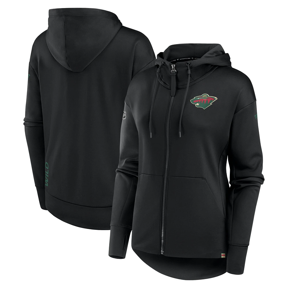 Women's Fanatics Black Minnesota Wild Authentic Pro Scuba Neck Full-Zip Hoodie