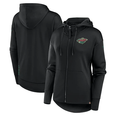 Women's Fanatics Black Minnesota Wild Authentic Pro Scuba Neck Full-Zip Hoodie