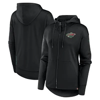 Women's Fanatics Black Minnesota Wild Authentic Pro Scuba Neck Full-Zip Hoodie