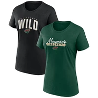 Women's Fanatics Green/Black Minnesota Wild Two-Pack Fan T-shirt Set