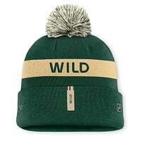 Women's Fanatics Green/Cream Minnesota Wild Authentic Pro Rink Cuffed Knit Hat with Pom