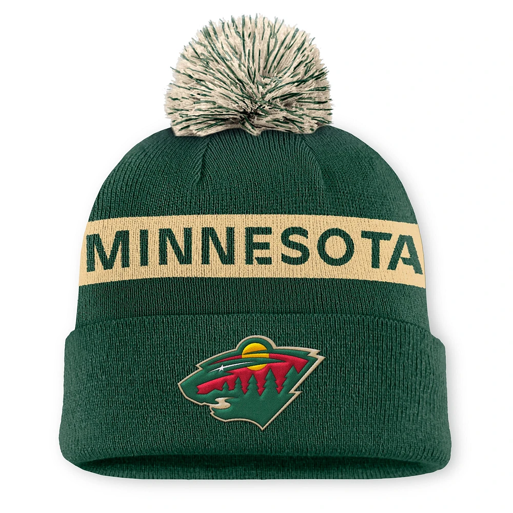 Women's Fanatics Green/Cream Minnesota Wild Authentic Pro Rink Cuffed Knit Hat with Pom