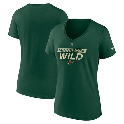 T-shirt à col en V authentique Pro Core pour femme Fanatics Green Minnesota Wild