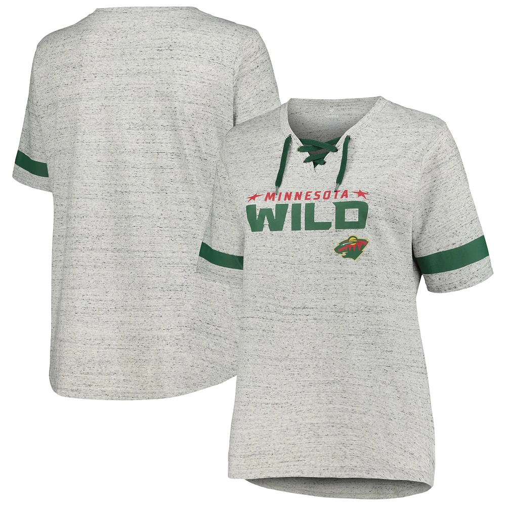 T-shirt à lacets grande taille Fanatics Heather Grey Minnesota Wild pour femmes