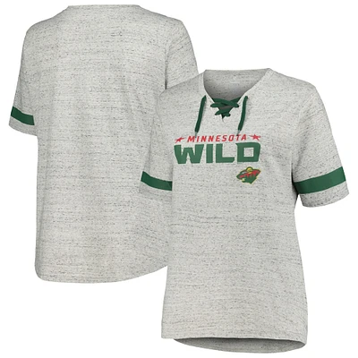 Women's Fanatics Heather Gray Minnesota Wild Plus Lace-Up  T-Shirt