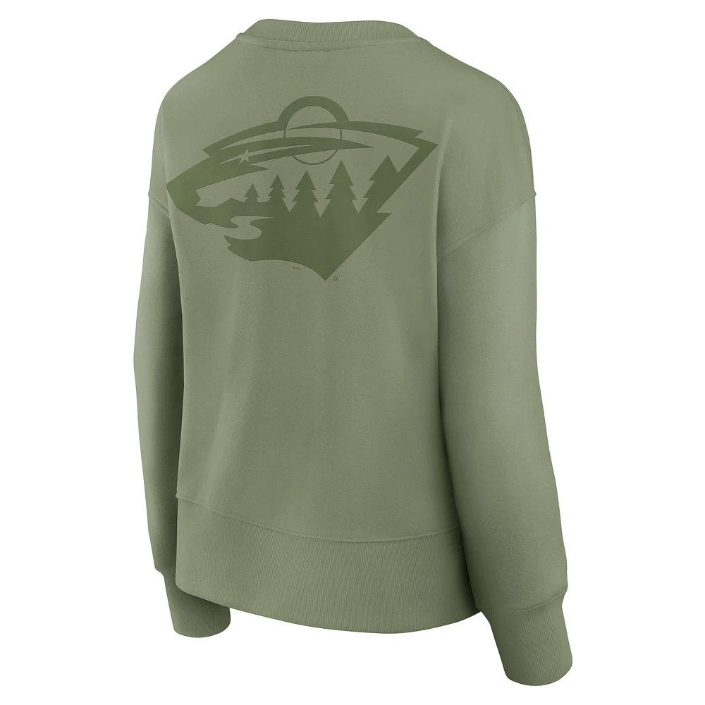 Women's Fanatics  Olive Minnesota Wild Elements Flow Pullover Sweatshirt