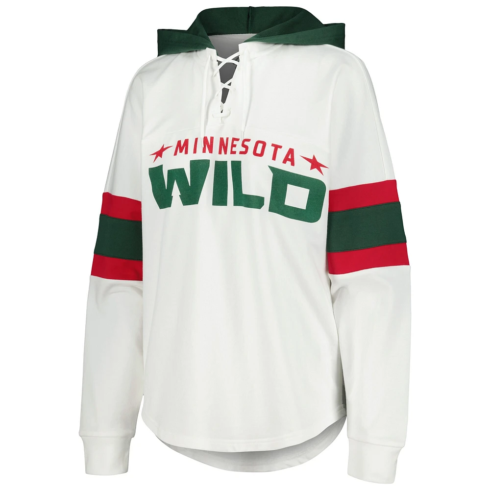 T-shirt à capuche lacets et manches longues G-III 4Her by Carl Banks pour femmes, blanc/vert, Minnesota Wild Goal Zone