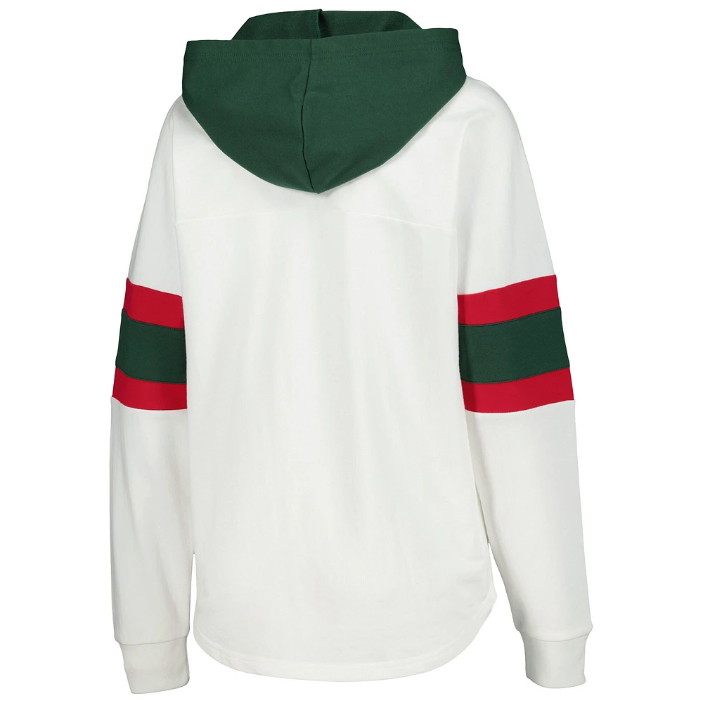 T-shirt à capuche lacets et manches longues G-III 4Her by Carl Banks pour femmes, blanc/vert, Minnesota Wild Goal Zone