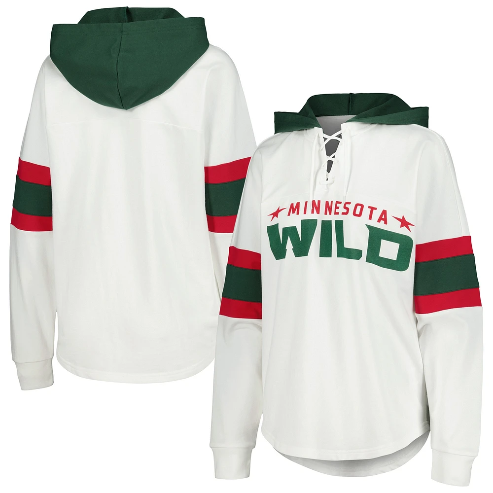 T-shirt à capuche lacets et manches longues G-III 4Her by Carl Banks pour femmes, blanc/vert, Minnesota Wild Goal Zone