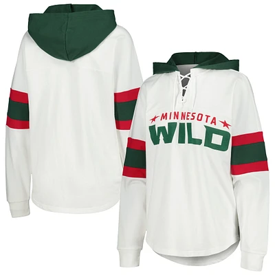 T-shirt à capuche lacets et manches longues G-III 4Her by Carl Banks pour femmes, blanc/vert, Minnesota Wild Goal Zone
