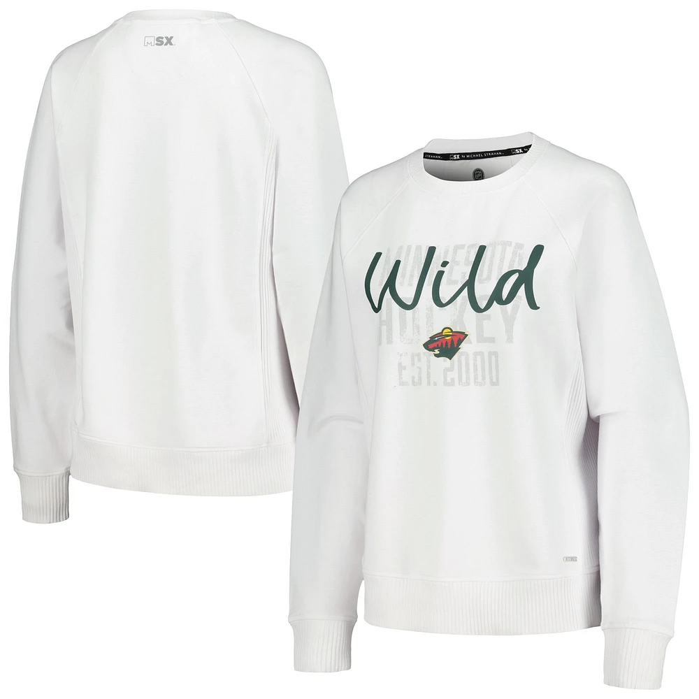 Women's MSX by Michael Strahan White Minnesota Wild Millie Raglan Pullover Sweatshirt