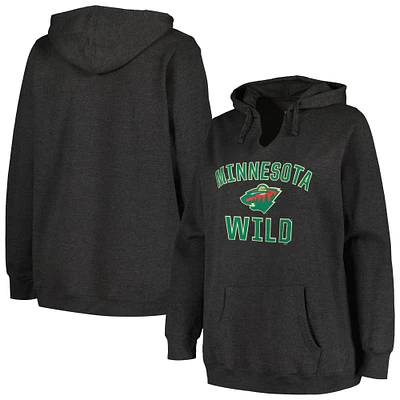 Women's Profile Heather Charcoal Minnesota Wild Plus Arch Over Logo Pullover Hoodie