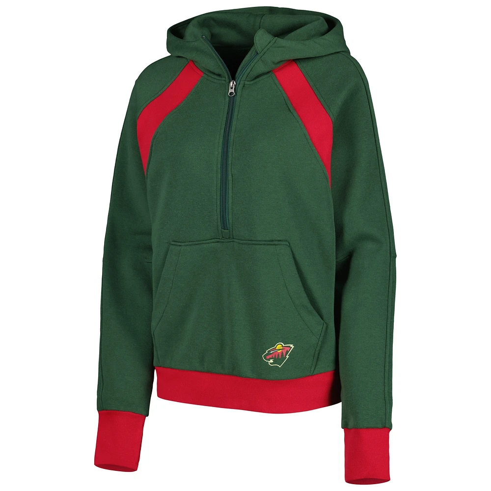 Women's Starter Green Minnesota Wild Wishbone Half-Zip Hoodie