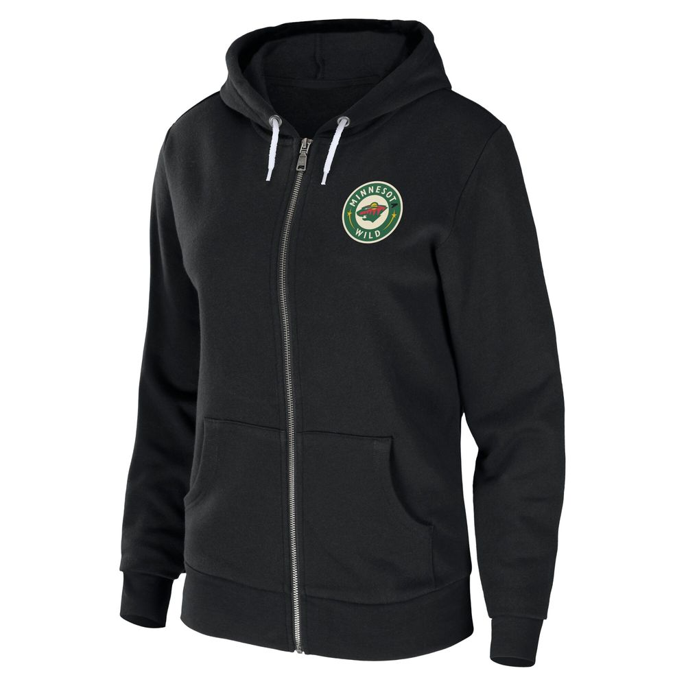 Women's WEAR by Erin Andrews Black Minnesota Wild Sponge Fleece Full-Zip Hoodie