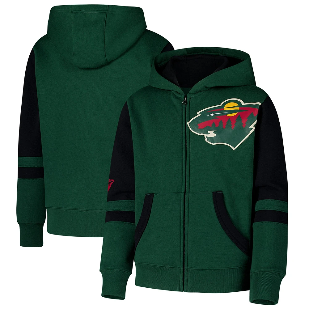 Sweat à capuche entièrement zippé Minnesota Wild Face Off pour jeunes, vert