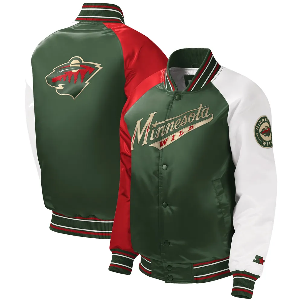 Lids Minnesota Wild Starter Youth Raglan Full-Snap Varsity Jacket - Green