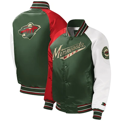 Veste universitaire à boutons-pression Minnesota Wild Raglan Starter Green pour jeunes