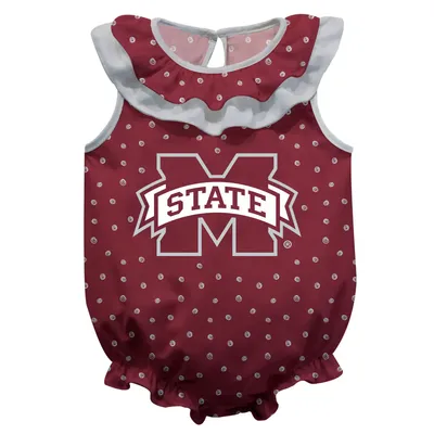 Mississippi State Bulldogs Girls Infant Sleeveless Swirls Ruffle Bodysuit - Maroon