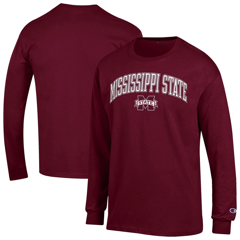 T-shirt à manches longues pour homme Champion Maroon Mississippi State Bulldogs Arch Over Logo