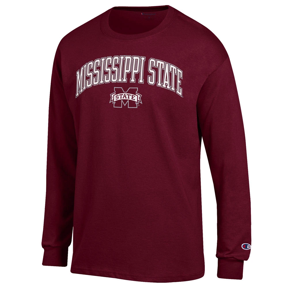 T-shirt à manches longues pour homme Champion Maroon Mississippi State Bulldogs Arch Over Logo