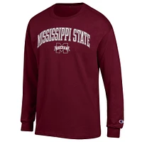 T-shirt à manches longues pour homme Champion Maroon Mississippi State Bulldogs Arch Over Logo