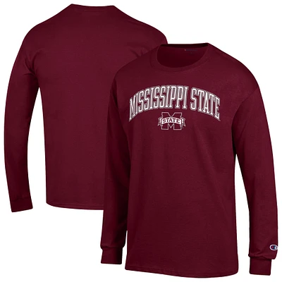 T-shirt à manches longues pour homme Champion Maroon Mississippi State Bulldogs Arch Over Logo
