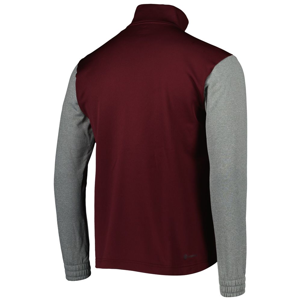 Men's adidas Maroon/Heathered Gray Mississippi State Bulldogs Team AEROREADY Half-Zip Top