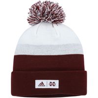 Men's adidas Maroon/White Mississippi State Bulldogs Colorblock Cuffed Knit Hat with Pom