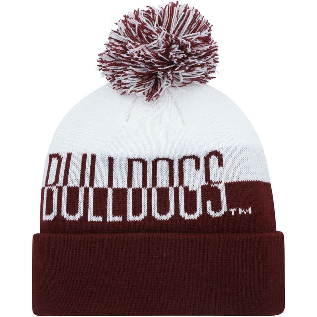 Bonnet en tricot à revers avec pompons adidas Mississippi State Bulldogs pour homme, marron/blanc