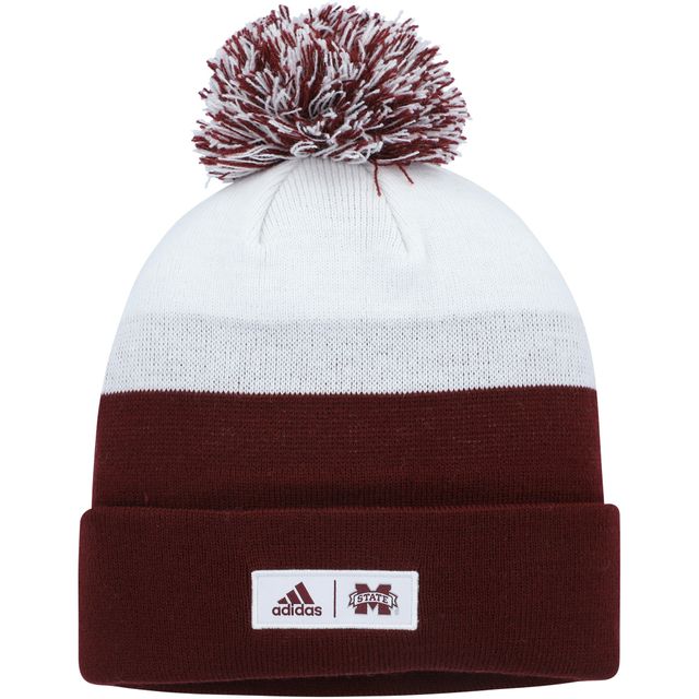 Bonnet en tricot à revers avec pompons adidas Mississippi State Bulldogs pour homme, marron/blanc