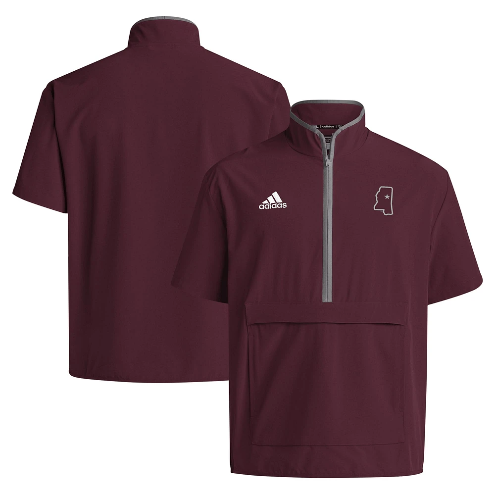 Veste à manches courtes demi-zip adidas pour hommes Mississippi State Bulldogs Coaches Sideline