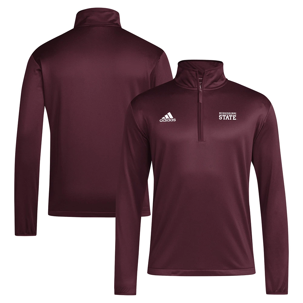 Haut zippé à quart de tour adidas marron Mississippi State Bulldogs 2024 Coaches pour homme